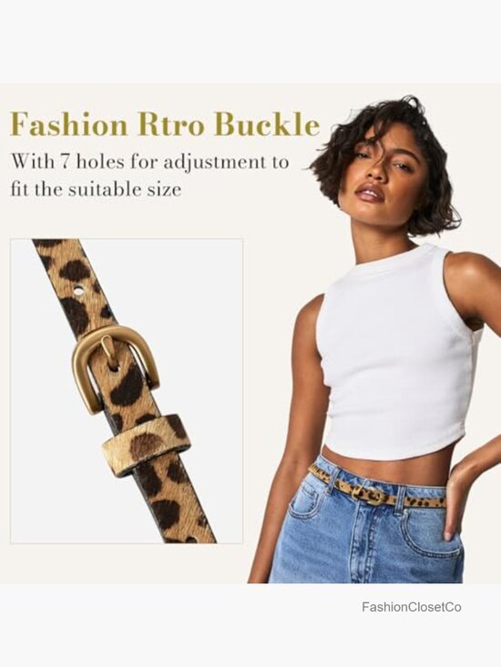 Leather Belt with Leopard Print Buckle Animal Skinny for Women Jeans Dress main image 6